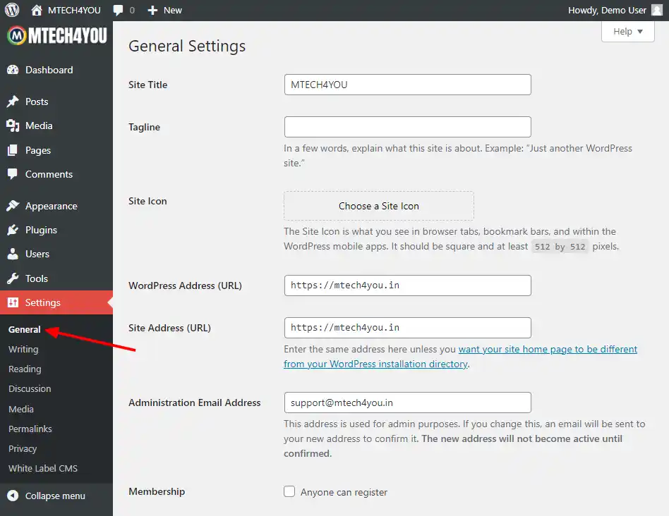 wordpress general settings