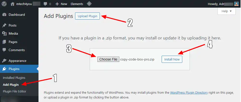 Install via WordPress Upload